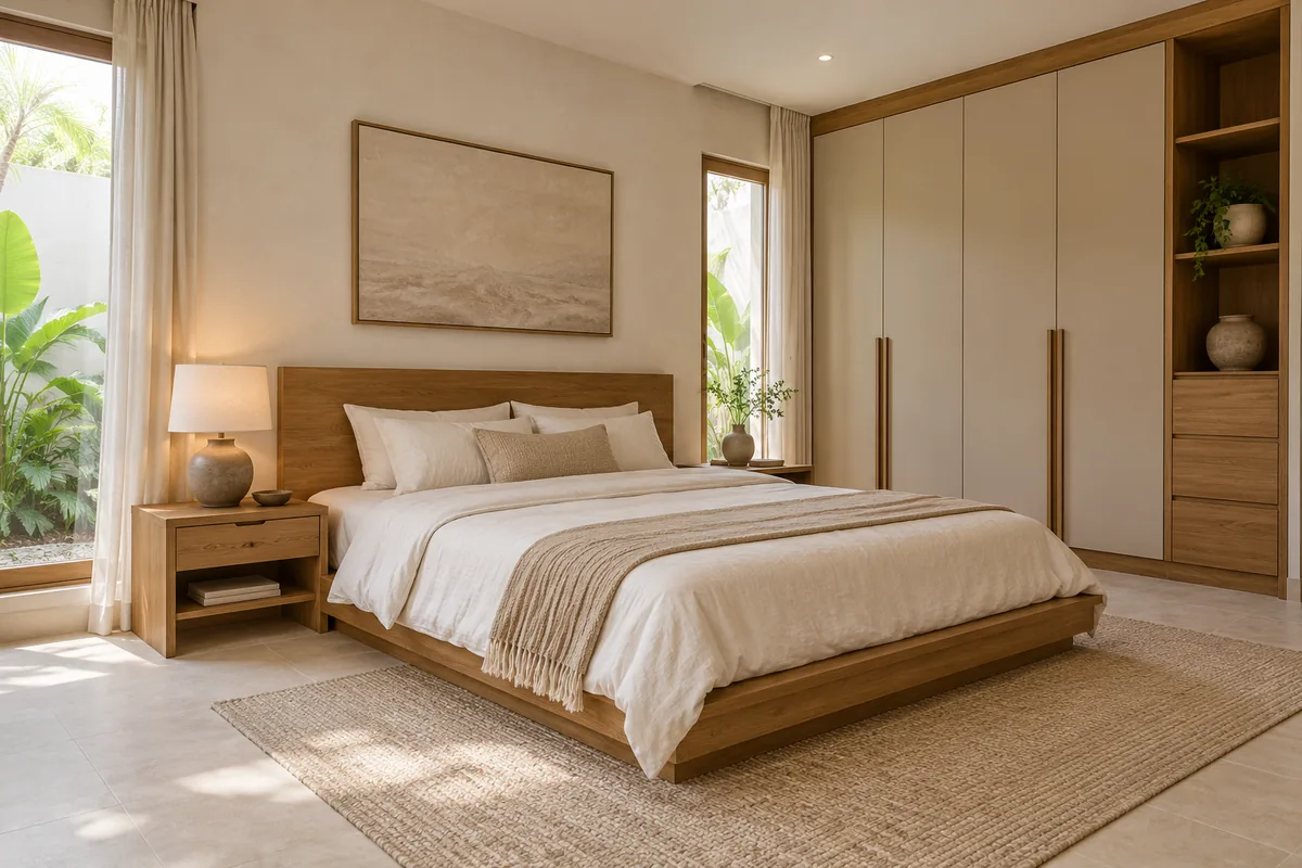 Ilustrasi bedroom set bernuansa netral